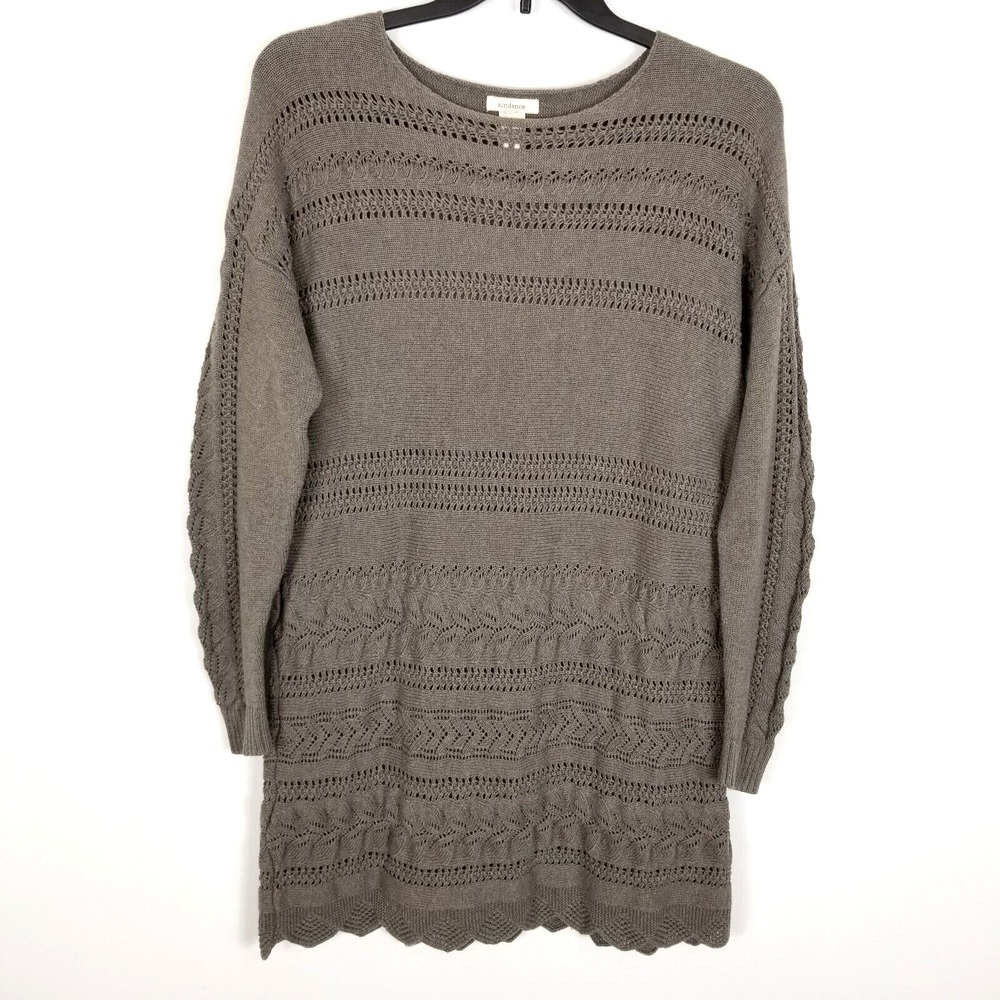 Sundance Women Sunny Days Gray Knitted Tunic Sweater Size L Taupe Cotton Silk